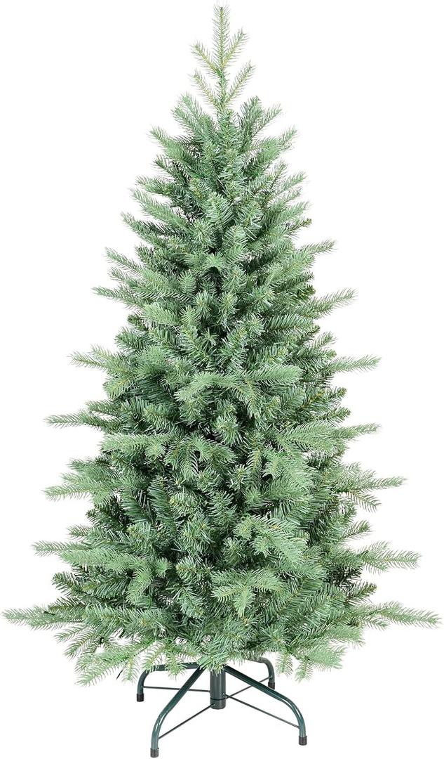 4 FT Artificial Skinny Christmas Tree,Unlit Blue Spruce Slim Pencil Xmas Tree with 566 PE&PVC Mixed Branch Tips,Hinged Pine Tree with Metal Stand for Home Office Dcor