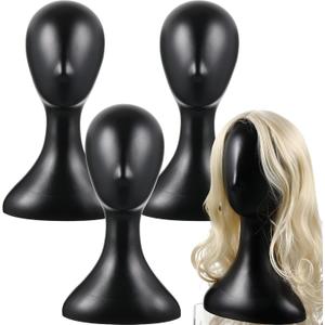 Leinuosen 4 Pcs 16 Inch Professional Mannequin Head Plastic, Realistic Durable Women Model Torso Styling for Wig, Making Styling, Hat, Mask, Headdress, Jewelry, Sunglasses Decor (Black)