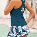 Daci Womens Teal Flower 3 Piece Tankini Swimsuits with Skirt - Tummy Control Bathing Suit Swim Tank Top and Sport Bra 2026 Athletic Swimwear XXL