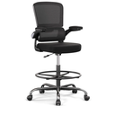 Ergonomic Drafting Chair with Footrest,Tall Office Chair for Standing Desk with Flip-up Armrests with Breathable Comfy Mesh Support and Adjustable Foot Rest Ring(Black)
