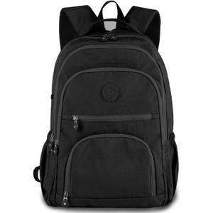 Mini Backpack Large Capacity Casual Nylon Daypack with Adjustable Shoulder Straps, Hand Washable, Water-Resistant, Polyester-Lined Stylish Backpack for Outdoor, Camping, Travel (Black)