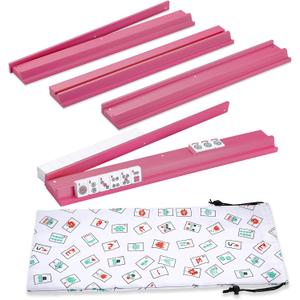 50cm Mahjong Racks with Pushers, Wooden American Mahjong Tile Pushers & Racks Set of 4, with White Printed Mahjong Racks Drawstring Bag, Mahjong Accessories, 50 x 6.5 x 2.7 cm