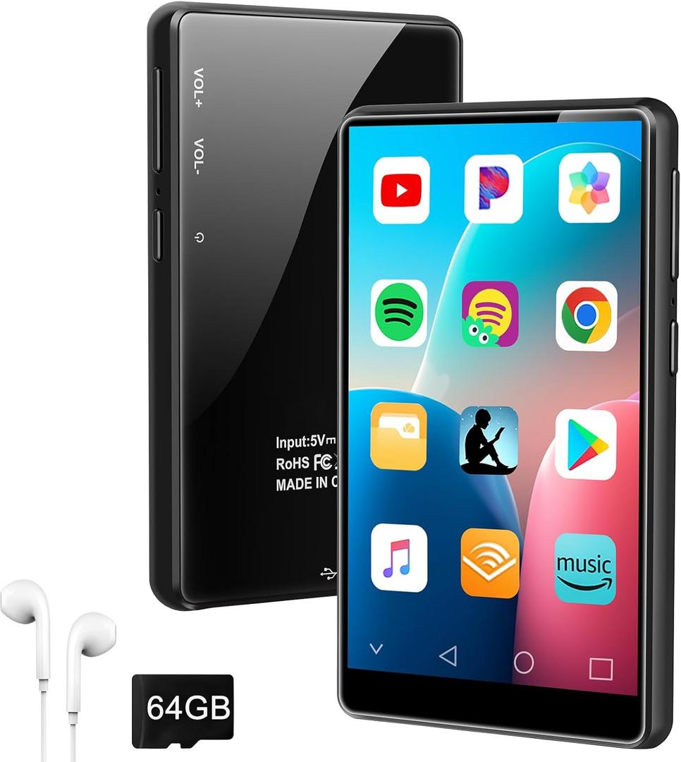 MP3 Player with Bluetooth and WiFi, 4" Touch Screen Music Player with Spotify, Play Store, Pandora, Audible, Amazon Music, Android MP4 MP3 Player (Dark Grey)