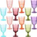 Eaasty Wine Glasses Set of 12 Vintage Goblet 9 oz Vintage Colored Glass Goblet Beverage Stemmed Glass Cups Romantic Embossed Glassware for Wedding Party Holidays Anniversary (Multi Colors)