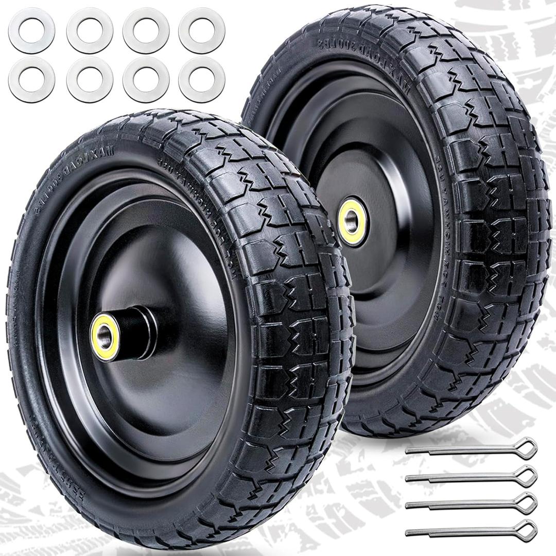 13 Inch Flat Free Tire - 13'' Tires for Garden Cart Replacement Wheels, Wheelbarrow Tires 13 Inch, 4.00-6 Tire Flat Free for Garden Cart, Yard Trailers, Trolley, 5/8'' Bearings, 2.1'' Offset Hub, 2Pack