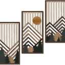 Putuo Decor Boho Mountain Wall Art Set of 3, Rustic Wooden Wall Decor, Nature-Inspired Geometric Artwork, Mid-Century Modern Aesthetic for Living Room, Bedroom, Office Brown 16.5 x 8.6 inch