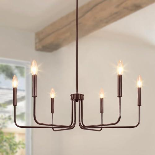 Rviezza 28.74"/6-Light Farmhouse Chandelier for Dining Room Lighting Fixtures Hanging, Oil Rubbed Bronze Candle Chandelier Rustic Industrial Modern Chandelier for Living Room, Bedroom, Foyer, Kitchen