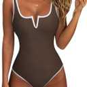 SUUKSESS Women Sexy Tummy Control One Piece Swimsuits High Cut Bathing Suit 2025 (Large, Brown)