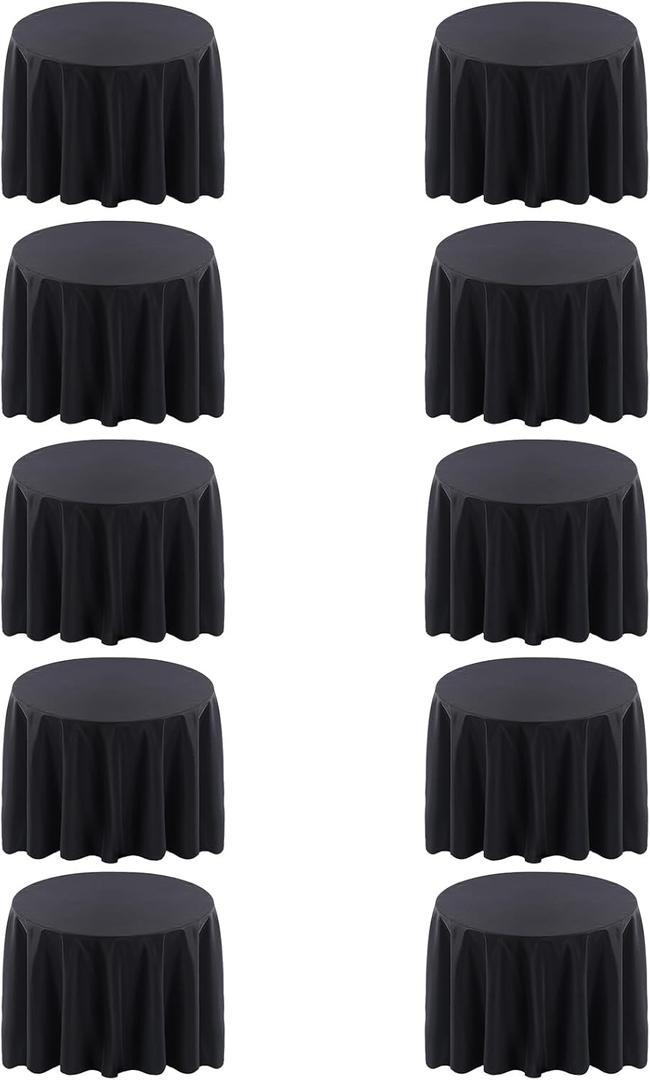 Surmente 10 Pack Black Tablecloth for Round Tables, 120-inch Round Table Cloths for Weddings, Banquets, or Restaurants