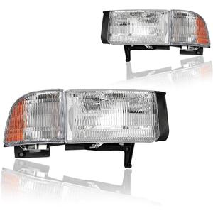 Headlight Assembly, Headlights Kit Compatible with 1994-2001 Dodge Ram 1500/1994-2002 Ram 2500 3500(DON'T Fit SPORT Models or Ram VAN Models) Chrome Housing Amber Reflector