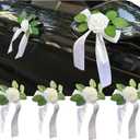 4Pack Wedding Car Door Handle Flowers with Suction Cups  Artificial Silk Floral Decorations with White Satin Bows for Bridal Shower, Just Married Decor, Vintage or Modern Cars