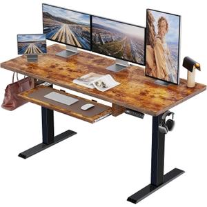 Marsail Electric Standing Desk with Ergonomic Keyboard Tray, Adjustable Desk with 27.5 to 46.7 Height Range, 4 Memory Presets, Smooth and Quiet Lifting, 48 x 24 inch Adjustable Height,TZESD14 Brown