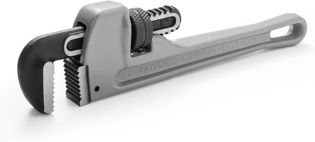 DURATECH 8-inch Heavy Duty Aluminum Straight Pipe Wrench, Adjustable Plumbing Wrench, Drop Forged, Exceed GGG Standard