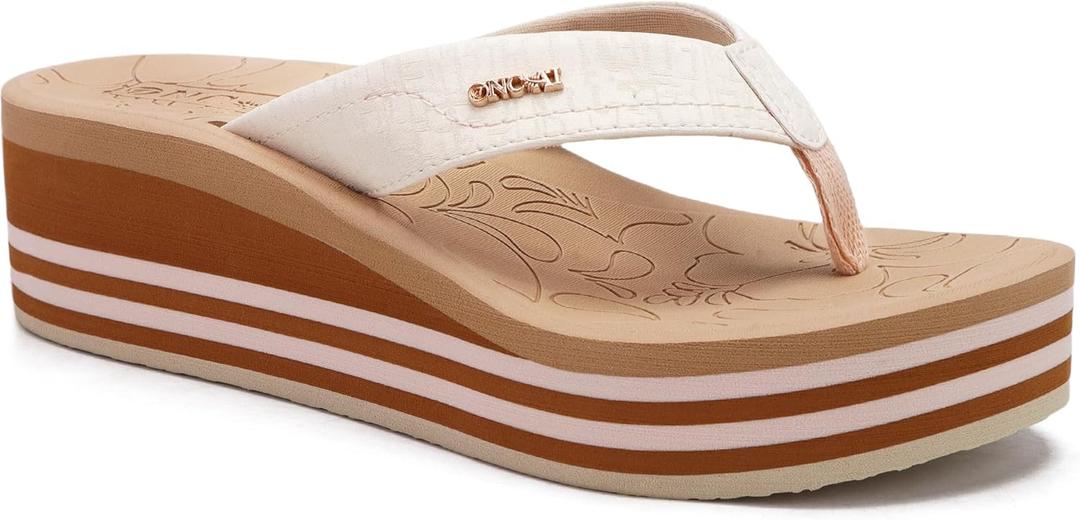 ONCAI Womens Platform Wedge Flip Flops Trendy Dressy Womans Summer Flatform Sandals with Comfortable Walking Outdoor Rubber Soles (US Size 5-11) (7, Beige(regular Size))