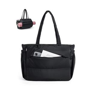 BAGSMART Tote Bag for Women, 22L Puffer Gym Bag for 40oz Tumbler, Work Tote Handbag for Travel Yoga College, Black