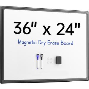 VUSIGN 36'' x 24'' Magnetic White Board for Wall, Dry Erase Board with Black Aluminium Frame, Hanging Whiteboard for Office, Home, Meeting - Accessories Included