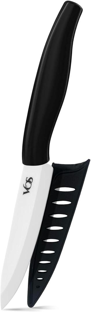 Vos Ceramic Paring Knife - 4 Inch Zirconia Blade With Sheath Cover - Handle Fruit and Vegetables Kitchen Knife (Black)