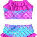Little Girls Two Piece Mermaid Bikini Set Ruffle Adjustable Summer Beach Bathing Swimsuit 3-7 Years for Kids (4-5T, Mermaid Scale Pink)