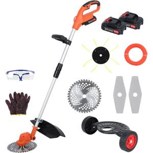 20V 10 Inch Weed Eater, Electric Weed Mower Cordless Trimmer, Telescopic Rod Home Weed Eater Cutter(2 Batteries & Charger Included), Battery Power Rechargeable Handheld Lawn Mower Electric Lawn Mow