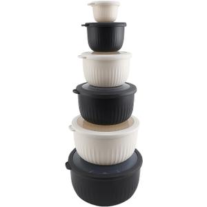 COOK WITH COLOR Prep Bowls with Lids- Wide and Deep Nesting Plastic Small Mixing Bowl Set with Lids, 12 Piece Set - Deep Bowls, Speckled Black