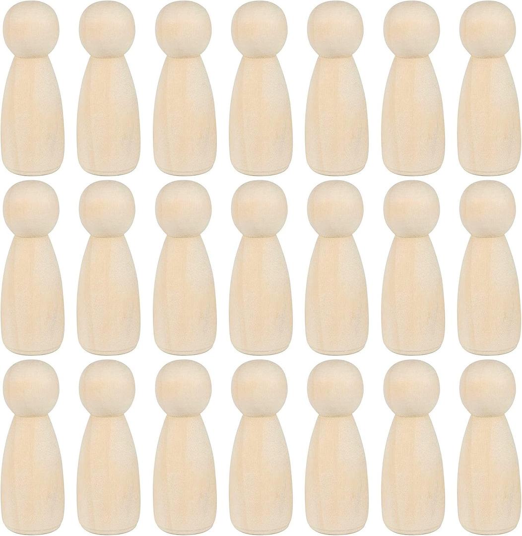 JAPCHET 50 Pack 3-1/2 Inch Wood Peg Dolls, Unfinished Wooden Jumbo Peg People Wood Doll Bodies Figures for Painting, DIY Art Craft Projects, Home Decor