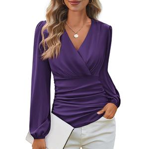 GRACE KARIN Long Sleeve Blouses for Women Dressy Casual, Wrap Tops Work Shirts, 2026 Fall Business Outfits M