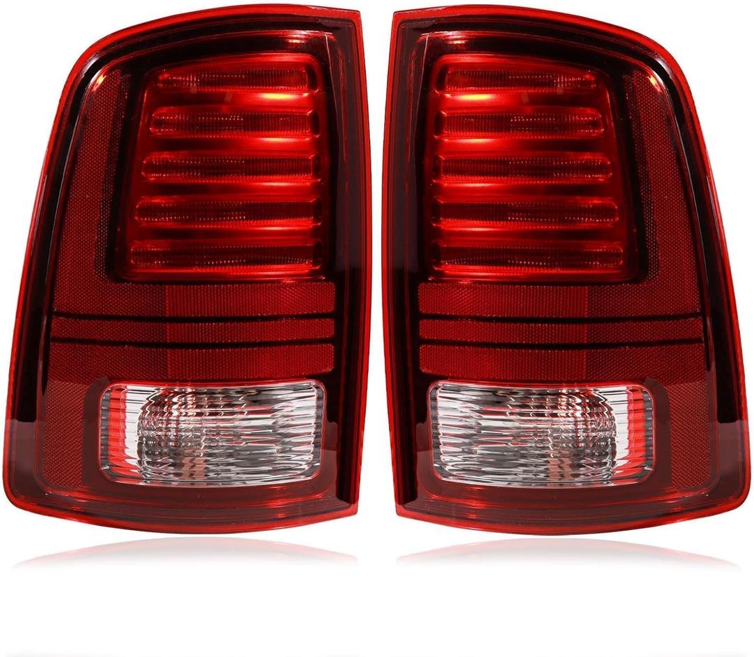 LED Tail Lights Assembly Compatible with 2013-2018 Dodge Ram 1500 2500 3500 Sport, Rear Light Taillights Replacement # 68093081AB 68093081AC (Black Border)