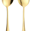 5 Pieces Serving Spoons Set, 8.7 Inch Serving Spoon, Includes 3 Server Spoon and 3 Slotted Spoons, Stainless Steel Buffet Banquet Large Utensils Cutlery Set for Kitchen, Gold