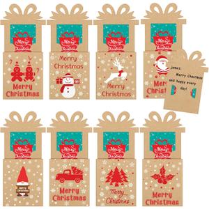 Cholemy 120 Pcs Bulk Christmas Gift Card Holder Christmas Money Gifts Card Sleeves Kraft Paper Gift Holder Santa Claus Elk Gnome Gingerbread Man for Cash Checks Birthday Xmas Greeting Cards