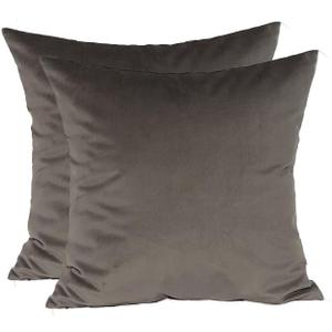 TangDepot Pack of 2 Solid Velvet Throw Pillow Covers, Cushion Shams, Super Luxury Soft Pillow Cases, Square Pillow Shells - (16x16 Inch 2 Pieces, Grey)