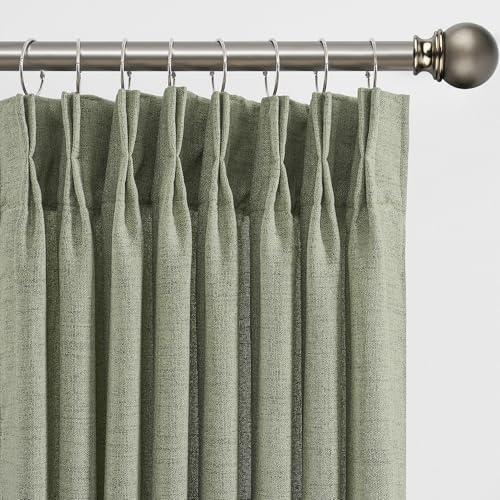 102 Inch Long Curtains Pinch Pleat, Back Tab Sheer Pleated Curtains for Bedroom Dining Room,102 Length 1 Panel ,Sage Green Color 42 Inches Wide