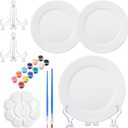 Affrolling Paint Your Own Porcelain Plates Ceramic Painting Kit Included 2 Pcs Porcelain Plates 2 Brushes 12 Paints 2 Stands Paint and 1 Pcs Color Palette, Pottery Kit for Adults(Round)
