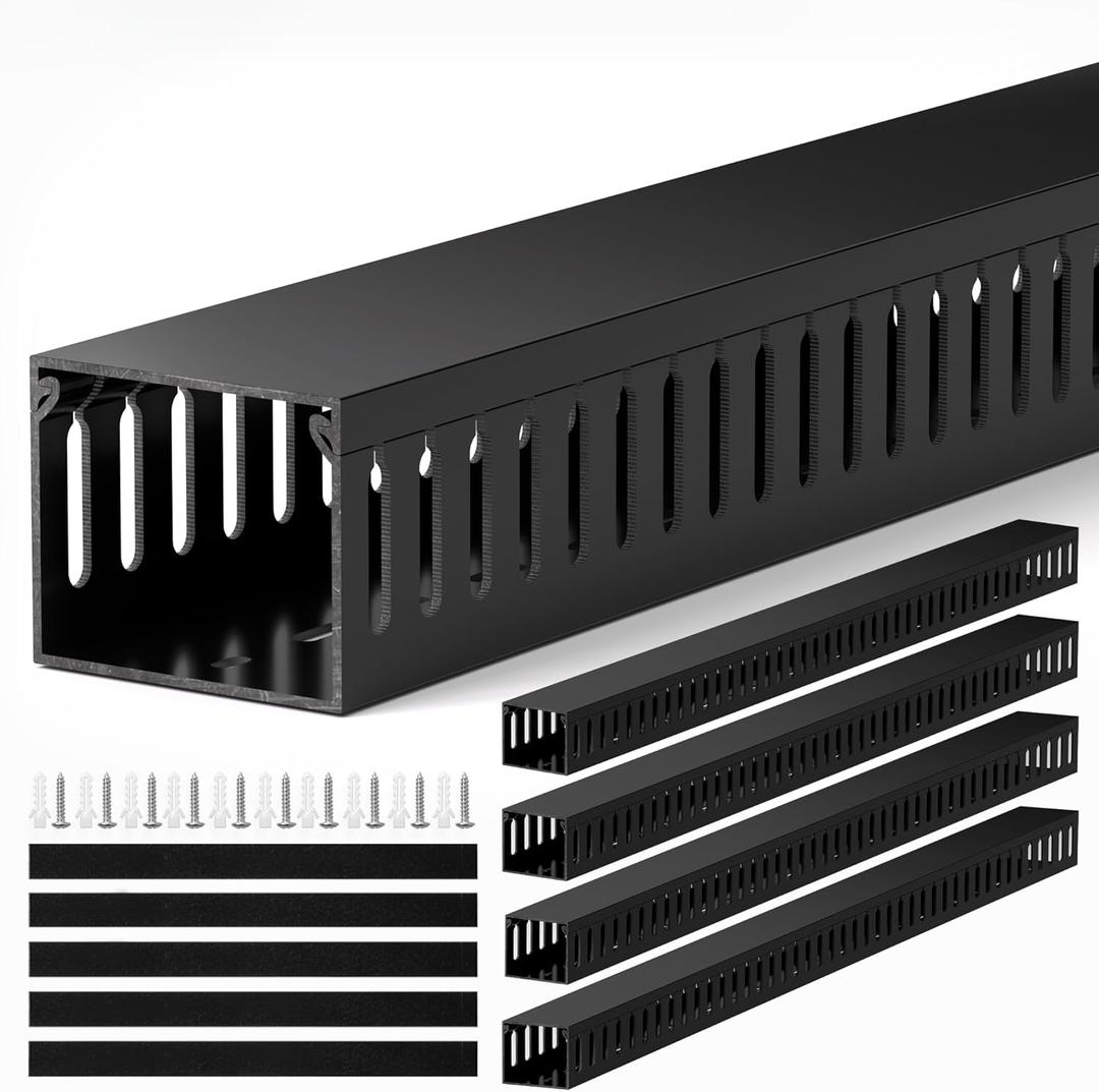 ZhiYo H2in x W2.4in Professional Server Rack Cable Management Raceway, 95in (4X L23.6in) Cable Raceway Kit, Electrically Safe PVC, Open Slot Wire Hider for Under Desk/Computer/Network Cords (Black)