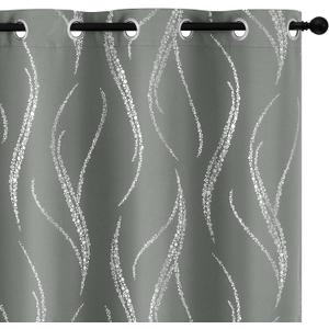 Yakamok Blackout Curtains 84 inch Length Living Room Thermal Insulated Silver Wave Line Dots Pattern Curtains Room Darkening Grommet Curtains for Bedroom, Grey, W52 x L84-inch, 2 Panels