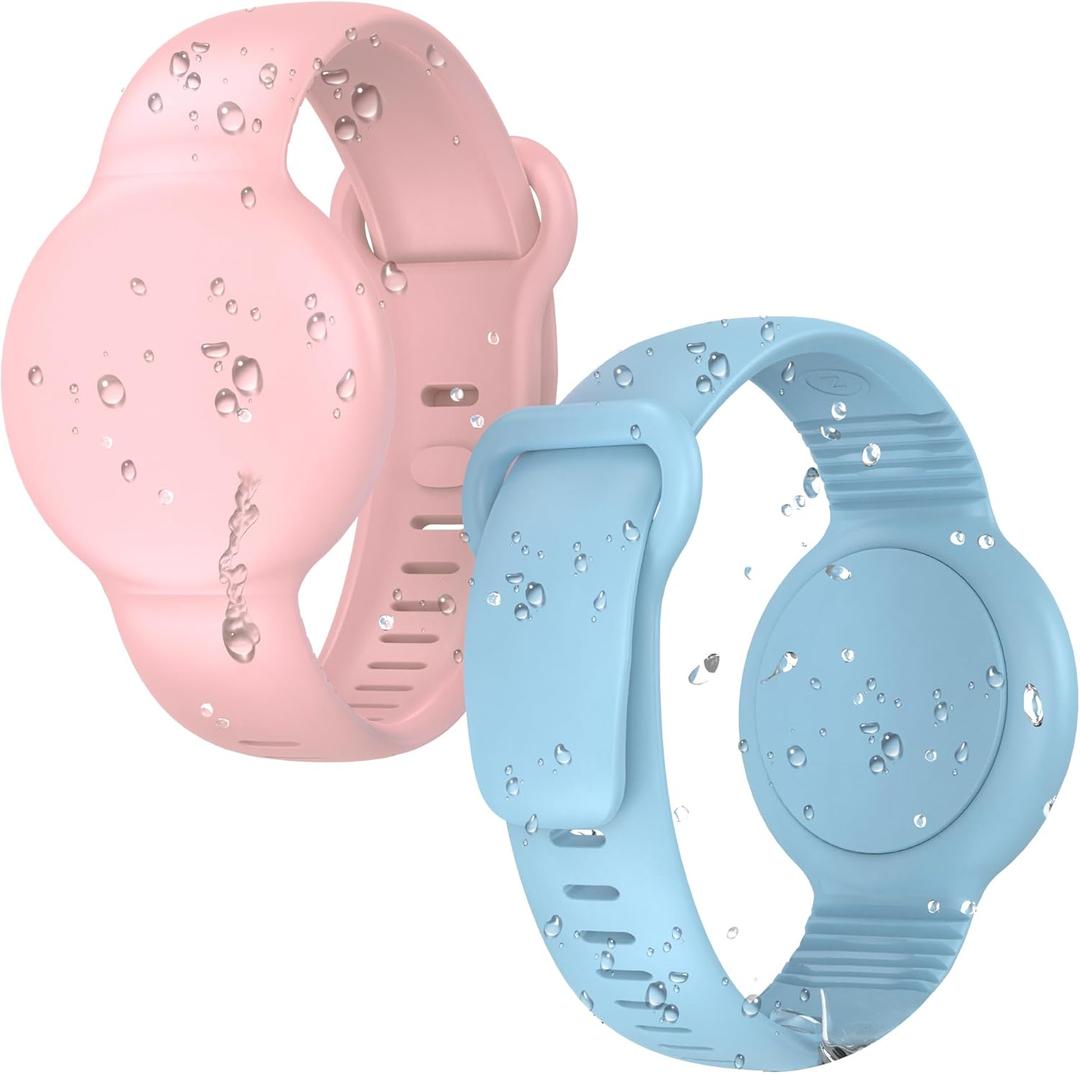 for AirTag Bracelet for Kids, 2 Pack Kids Airtag Bracelet, Air Tagholder for Kids Compatible with AirTag 1st & 2nd Gen, Soft Silicone Adjustable Kids Wristband for Boys Girls (Pink/LightBlue)