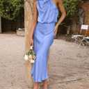 BTFBM Cocktail Dresses for Women Summer Satin Silk Sleeveless Mock Neck Maxi Wedding Guest Dress Spring Outfits 2026 (Blue, XL)