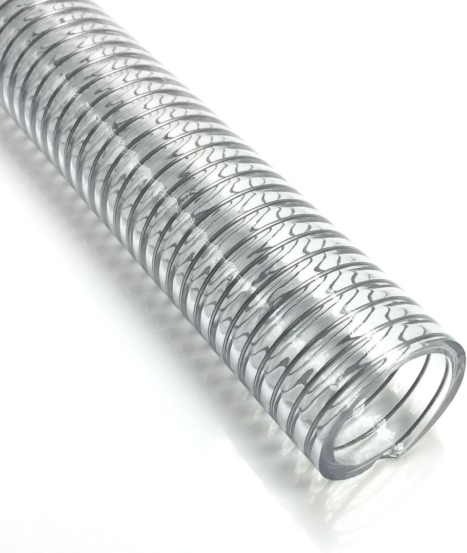Clear Wire Reinforced Suction Hose 2” ID × 2-5/16” OD - 10ft Heavy Duty Flexible PVC Spiral Steel Wire Pipe High Pressure Vacuum Vinyl Tubing for Drawing Water Oil Powder (10 ft, 2" ID)