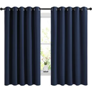 NICETOWN Blackout Curtains Panels for Bedroom, 2 Panels, 66 x 60 Inch, Navy, 3 Pass Microfiber Noise Reducing Thermal Insulated Solid Ring Top Blackout Window Drapes