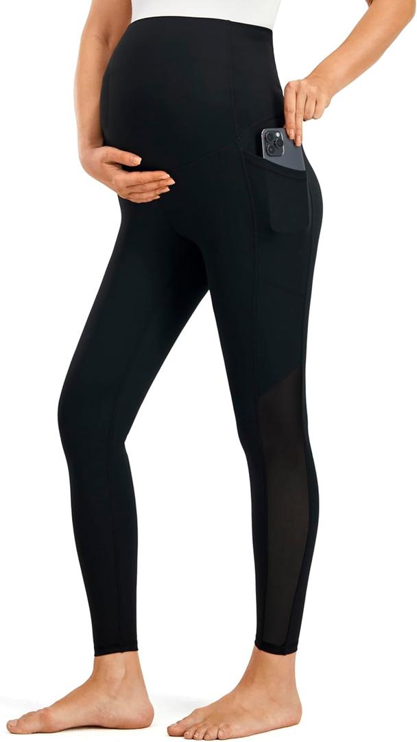 JOYSPELS Smooth Feeling Maternity Leggings Mesh Pregnancy Pants Over The Belly with Pockets (Large, Black)
