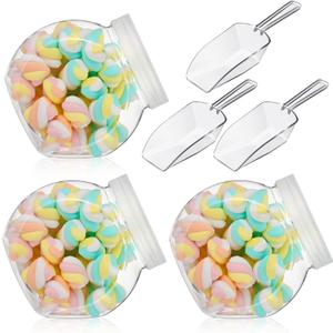 Umigy Plastic Candy Jar with Lid for Candy Buffet with Mini Acrylic Plastic Kitchen Scoop 42 oz Clear Candy Container Cookie Jar for Kitchen Counter Decorative(2 Sets)