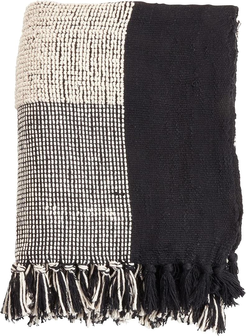 SARO LIFESTYLE Striped Cotton Throw, Black/White, 50''x60'' (TH361.BW5060B)