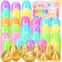 Plastic Easter Eggs Fillable, 100Pcs 2.4" Empty Colorful and Golden Eggs for Easter Basket Stuffers Gifts for Kids Party Favors Pinata Treasure Box Toys Classroom Goodie Bags Egg Hunt Supplies