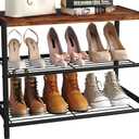 Yusong Shoe Rack Organizer, 3 Tier Industrial Shoe Storage Shelf for Closet Entryway, Narrow Sturdy Metal Shoe Shelves, Rustic Brown