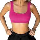 XUNYU Square Neck Tank Top for Women Ribbed Padded Crop Top with Built in Bra U Back Sexy Going Out Tops Basic Casual Summer Hot Pink, L