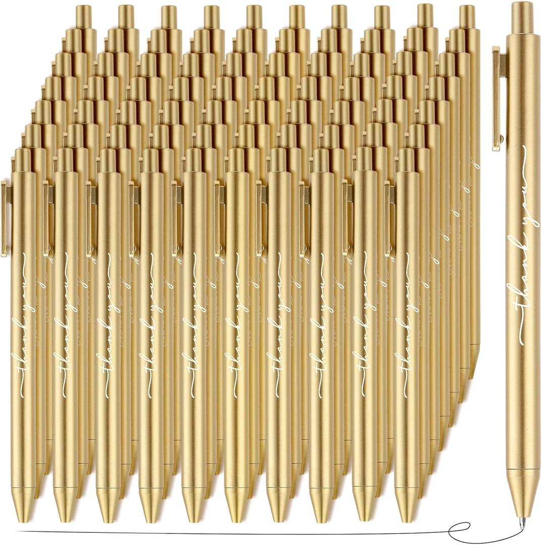 100pcs Thank You Pens Bulk Cute Multicolor Ballpoint Pen for Server Christmas Employee Appreciation Gifts for Nurse office Coworker Staff Team (Gold)