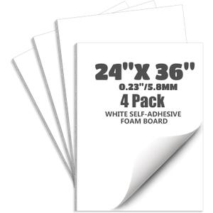 4 Pack One Side Self Adhesive Foam Board, 24x36 Inches White Poster Board, 0.23" Thick Double-Sided Acid-Free Foam Core Board, Sign Board for School Projects, Office