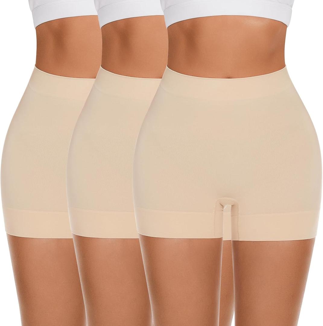 FRESBEIT Slip Shorts for Women Under Dress,Boyshorts Panties Anti Chafing Boyshorts Smooth Shapewear Shorts, Medium, 3 Pack Nude