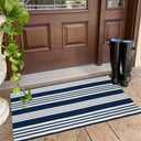 OJIA Outdoor Entryway Rug 24''x51'', Machine Washable Front Door Mats Cotton Woven Blue and White Outdoor Rugs Porch Rug Striped Kitchen Runner Indoor Door Mat for Farmhouse/Entry/Home Entrance
