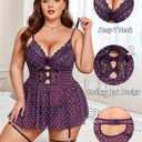 Plus Size Lingeire for Women Mesh Babydoll Dress with Gater Belt Lace Nightgown Chemise (Purple, XL)