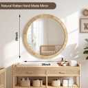 Decorative Rattan Wall Mirror, Boho Bathroom Modern Makeup, Rustic Wall Bohemia Mirrors for Bedroom, Living Room, Vanity Versatile Farmhouse, Nursery, Bathroom (Round 28“x28”
